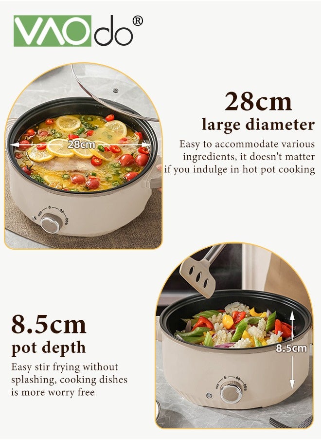 VAOdo 4.6L Non-Stick Electric Skillet and Frying Pan with Steamer, 1000W Power with Dry Protection, 3 Levels Adjustable Temperature Control Electric Cooking Pot, Tempered Glass Lid with Vent and Cool Touch Handles  - Image 5