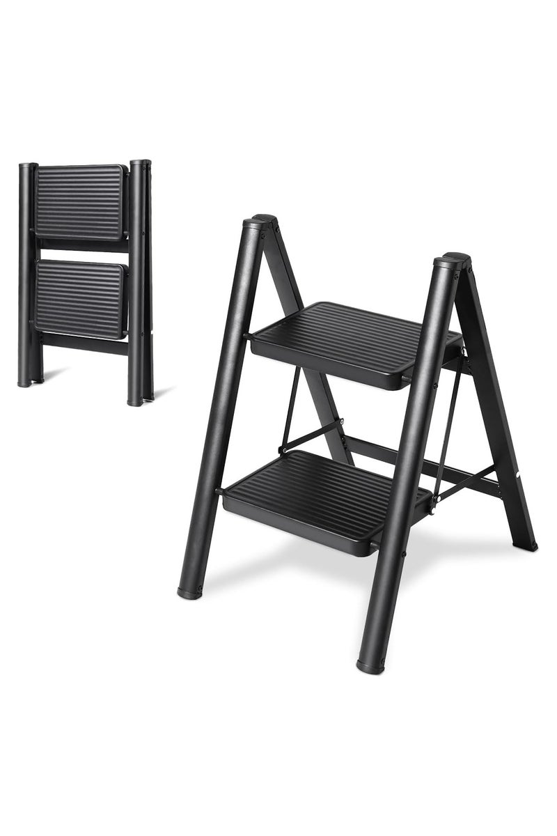 ديكور هيلز سلم قابل للطي بخطوتين، سلم متدرج عالي التحمل يتحمل حتى 330 رطلاً، سلم خزانة مطبخ صغير للبالغين والأطفال، سلم متدرج خفيف الوزن قابل للطي بخطوتين مع دواسة عريضة مضادة للانزلاق للاستخدام المنزلي - Image 2