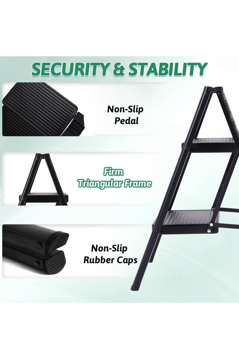 ديكور هيلز سلم قابل للطي بخطوتين، سلم متدرج عالي التحمل يتحمل حتى 330 رطلاً، سلم خزانة مطبخ صغير للبالغين والأطفال، سلم متدرج خفيف الوزن قابل للطي بخطوتين مع دواسة عريضة مضادة للانزلاق للاستخدام المنزلي - Image 3