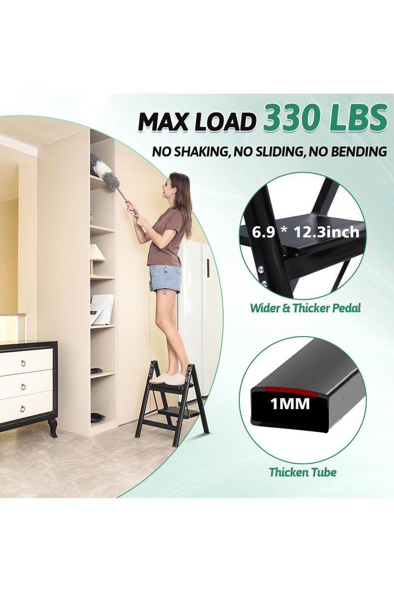 ديكور هيلز سلم قابل للطي بخطوتين، سلم متدرج عالي التحمل يتحمل حتى 330 رطلاً، سلم خزانة مطبخ صغير للبالغين والأطفال، سلم متدرج خفيف الوزن قابل للطي بخطوتين مع دواسة عريضة مضادة للانزلاق للاستخدام المنزلي - Image 4