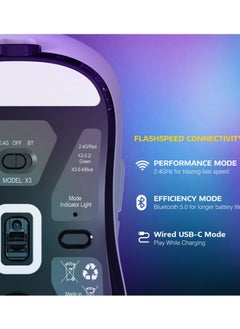 Attack Shark X3 Lightweight Wireless Gaming Mouse with Tri-Mode 2.4G/USB-C Wired/Bluetooth,Up to 26K DPI, PAW3395 Optical Sensor,5 programmable Buttons for PC/Laptop/Win/Mac  - Image 4
