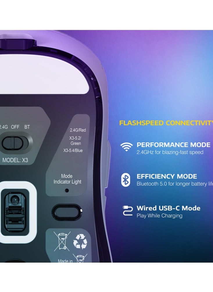 Attack Shark - X3 Lightweight Wireless Gaming Mouse with Tri-Mode 2.4G/USB-C Wired/Bluetooth,Up to 26K DPI, PAW3395 Optical Sensor,5 programmable Buttons for PC/Laptop/Win/Mac - Image 1