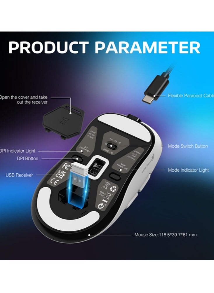 Attack Shark - X3 Lightweight Wireless Gaming Mouse with Tri-Mode 2.4G/USB-C Wired/Bluetooth,Up to 26K DPI, PAW3395 Optical Sensor,5 programmable Buttons for PC/Laptop/Win/Mac - Image 1