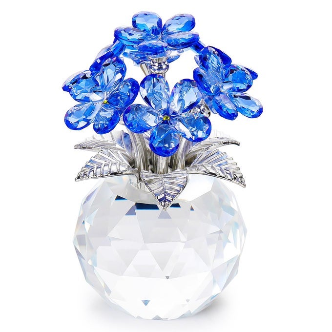 BLUE CRYSTAL FORGET ME NOT FLOWERS GIFTS FOR WOMEN HANDMADE GLASS FLOWER BOUQUET COLLECTIBLE FIGURINE FOR TABLETOP CENTERPIECES