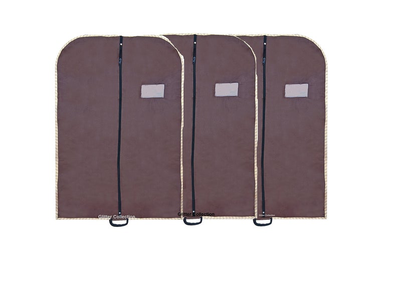 Glitter Collection Men's Coat Blazer siut cover Foldover Breathable Garment Bag with Handles and Gusset - Brown COT006 - Image 3