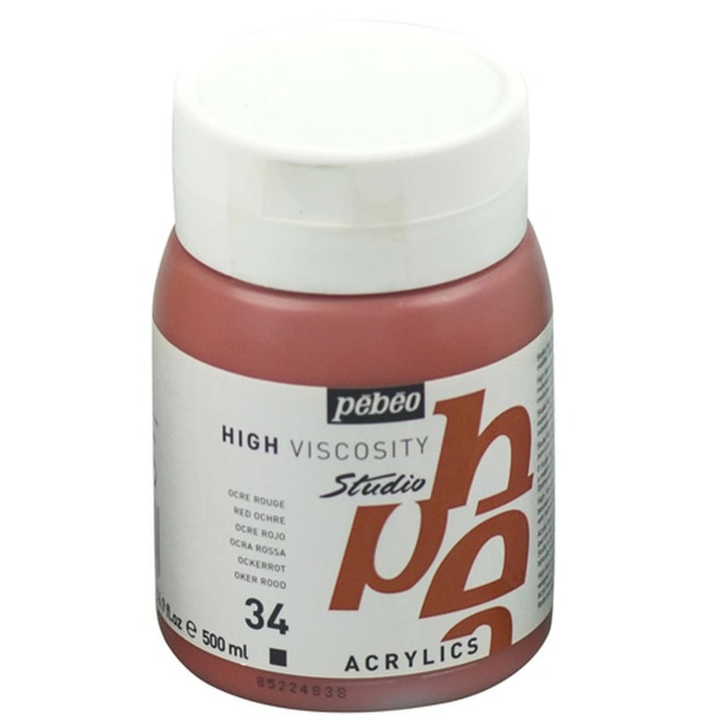 PEBEO High Viscosity Studio Acrylics - Red Ochre (34) - Jar of 500 ML - Image 1