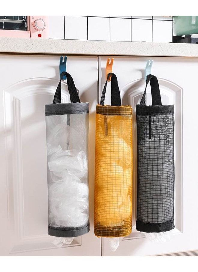 Ant 3-Piece Mesh Garbage Bag Plastic Bag Holder Dispensers, Breathable Washable Folding Hanging Storage Bag Trash bags Holder for Home Kitchen Storage Accessories（Gray/Black/Yellow）  - Image 1