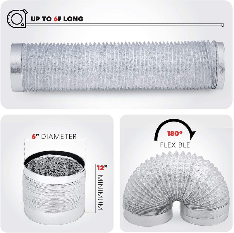 Cosmo 6 Inch 6 Foot Aluminum Flex Air Duct  Without Clamps  Ventilation Duct - Image 2