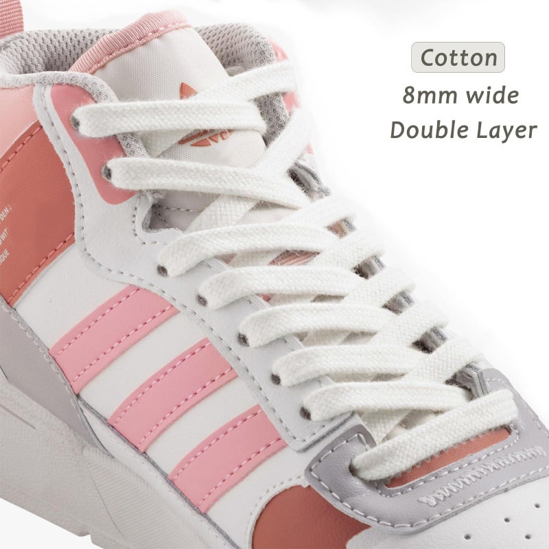 Handshop رباط أحذية رياضية عريض مسطح من هاندشوب 5/16" (زوجين) - رباط أحذية بديل للأحذية الرياضية والأحذية العادية لون أبيض فاتح 47 بوصة (120 سم) - Image 2