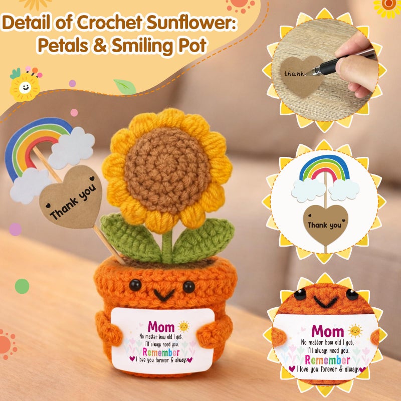 Frabaca Sentimental Valentines Birthday Gifts for Mom - Easter Basket Stuffers from Daugther Son - Crochet Sunflower Plush Desk Decor for Mama Motherâ€™s Day - Image 2
