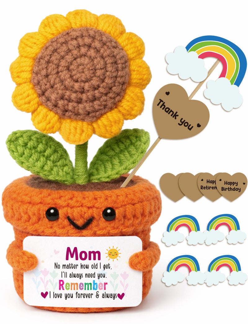 Frabaca Sentimental Valentines Birthday Gifts for Mom - Easter Basket Stuffers from Daugther Son - Crochet Sunflower Plush Desk Decor for Mama Motherâ€™s Day - Image 1
