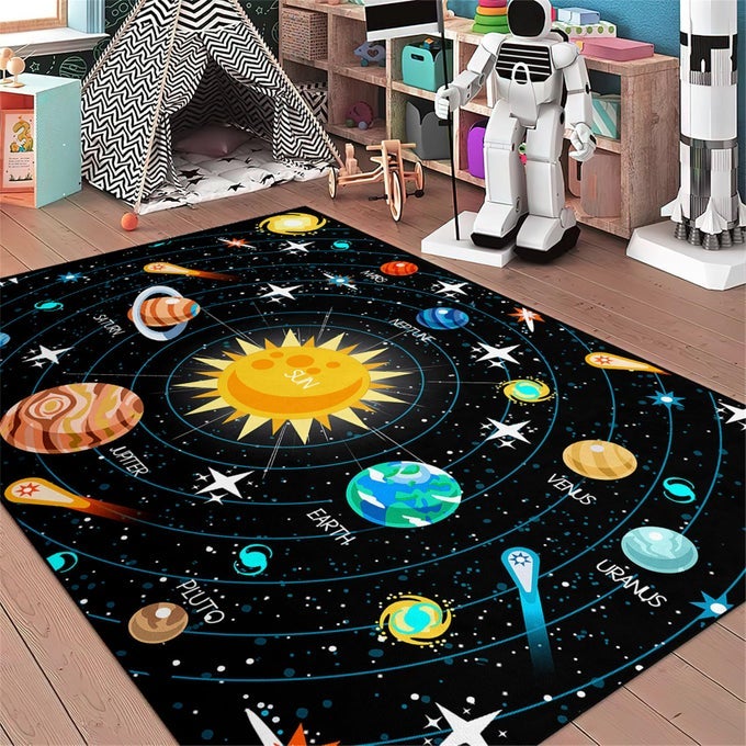 OUTER SPACE RUGS SMALL SIZE UNIVERSE SOLAR SYSTEM PLANET THEME CARPETS KIDS RUGS FOR PLAYROOM EDUCATIONAL LEARNING AREA RUG FOR LIVING ROOM BEDROOM INDOOR CRYSTAL POLYESTER FLOOR SOFA MATS 23