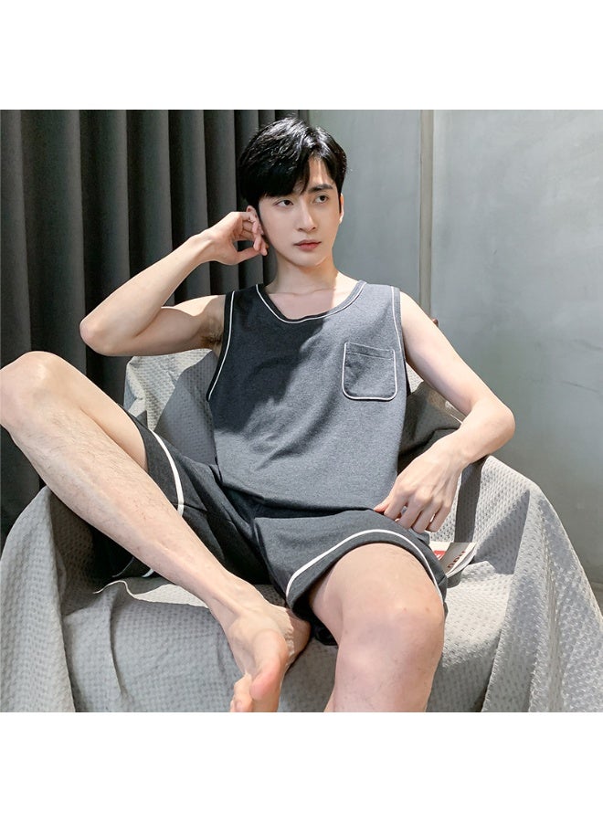 Mens Sleeveless Pajamas Set  Summer Cotton Loungewear 2 Pieces Set Shorts Nightwear Casual Sleepwear for Boy Pijama hombre - Image 1