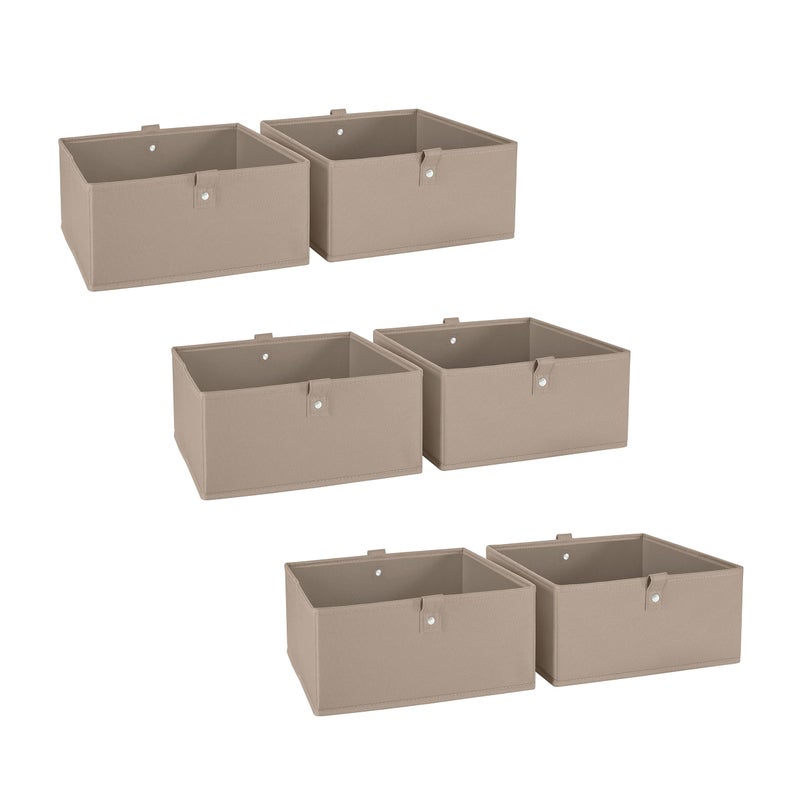 RiverRidge Kids 6pc Folding Storage Bins Set - 10.5â€W x 5â€H Fabric Boxes with Handles for Closet Organizer & Storage - Taupe Cube Storage Organizer for Toys, Clothes & Crafts - Fits RiverRidge Shelve - Image 1