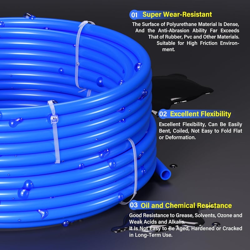 TAILONZ PNEUMATIC Blue 8mm OD Polyurethane PU Air Hose Pipe Tube Kit 32 Meter 100ft - Image 3