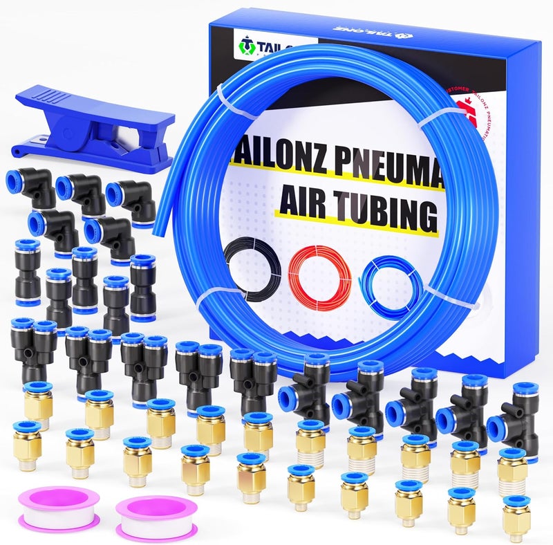 TAILONZ PNEUMATIC Blue 8mm OD Polyurethane PU Air Hose Pipe Tube Kit 32 Meter 100ft - Image 1
