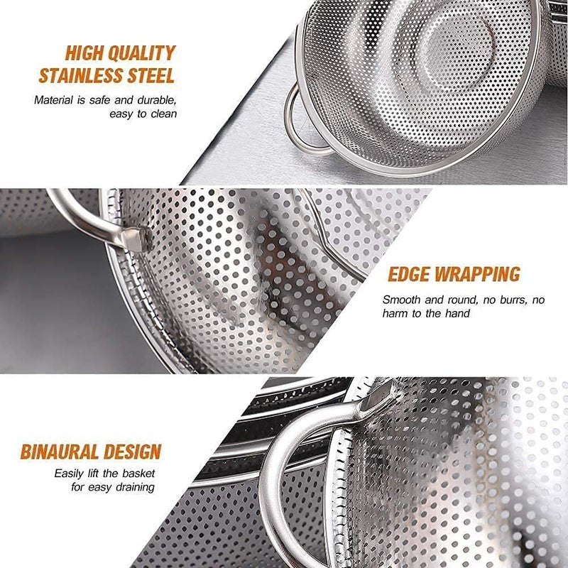 Ketumal 28cm Stainless Steel Mesh Colander Kitchen Fine Mesh Strainer Bowl Straining Screen Basket Drainer Rice Washing Bowl Colander Sieve Sifters for Rice Pasta Noodles Vegetables Fruits - Image 2