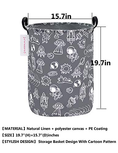 QUEENLALA Large Storage Basket,Laundry Hamper/Bathroom/Home Decor/Collapsible Round Storage Bin,Boys and Girls Hamper/Boxes/Clothing(Round-Grey space exploration) - Image 2
