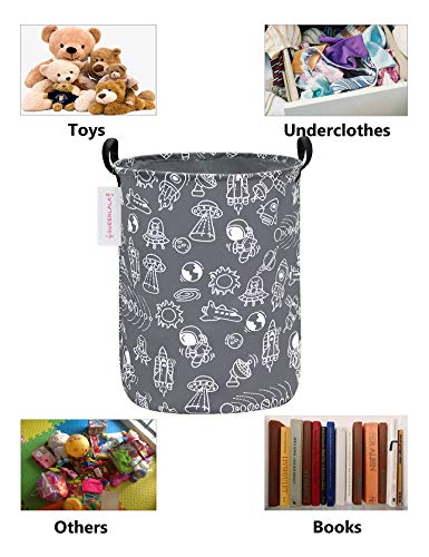 QUEENLALA Large Storage Basket,Laundry Hamper/Bathroom/Home Decor/Collapsible Round Storage Bin,Boys and Girls Hamper/Boxes/Clothing(Round-Grey space exploration) - Image 3