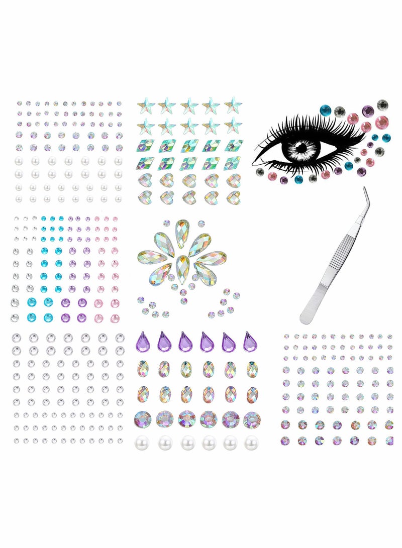 Excefore Eye Body Face Gems Jewels Rhinestone Stickers Self Adhesive Crystal Rainbow Makeup Diamonds Face Stick Gems for Women Festival Accessory and Nail Art Decorations (7 Sheets Elegant Style) - Image 1