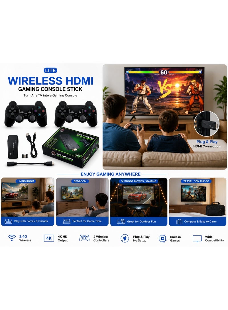 جهاز ألعاب لاسلكي HDMI بدقة 4K مع وحدتي تحكم 2.4 جيجا هرتز | نظام ألعاب تلفزيوني سهل الاستخدام - Image 4