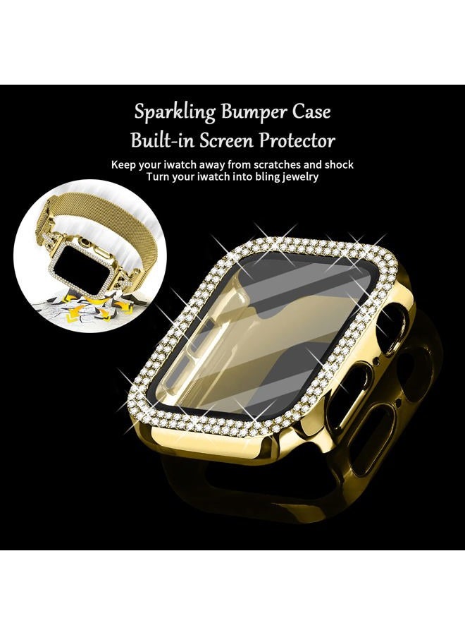 Joyozy Magnetic Band Compatible with Apple Watch Band 38mm 40mm 41mm 42mm 44mm 45mm 46mm Milanese Strap with Bling Glitter Case and Screen Protector Dressy Stainless Steel iWatch Loop for Women (Gold - Image 2