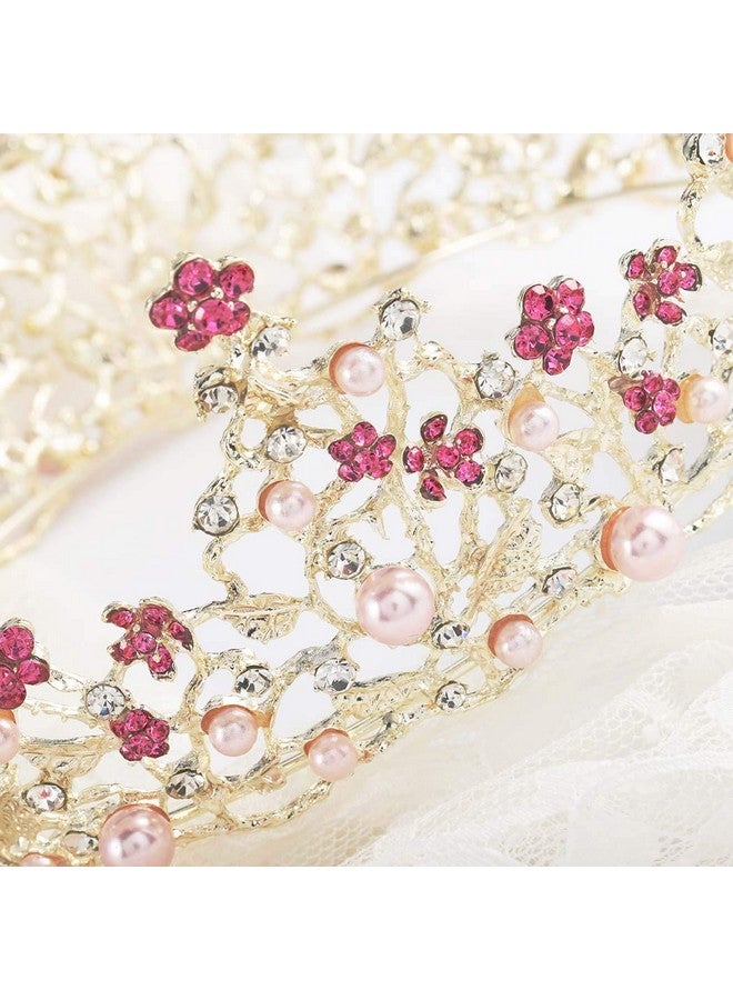 Foyte Fairyu Pearl Wedding Tiaras And Crown Bride Pink Flower Tiaras Baroque Wedding Tiara Hair Accessories For Women - Image 5