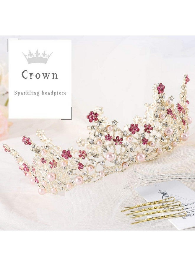 Foyte Fairyu Pearl Wedding Tiaras And Crown Bride Pink Flower Tiaras Baroque Wedding Tiara Hair Accessories For Women - Image 2