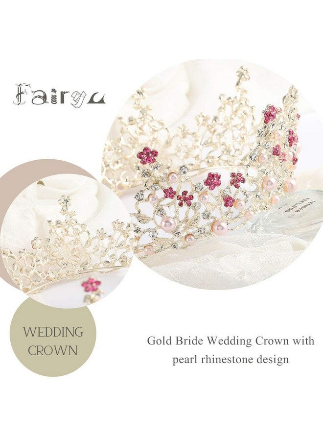 Foyte Fairyu Pearl Wedding Tiaras And Crown Bride Pink Flower Tiaras Baroque Wedding Tiara Hair Accessories For Women - Image 4