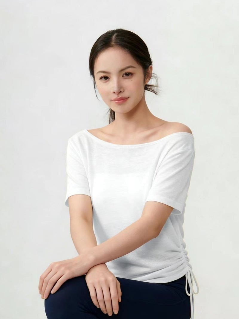 Lu Chuan Luchuan Boat Neck Off-Shoulder Loose Yoga Cover-Up Top Solid Color Summer Casual Athletic Tee for Women - Image 5