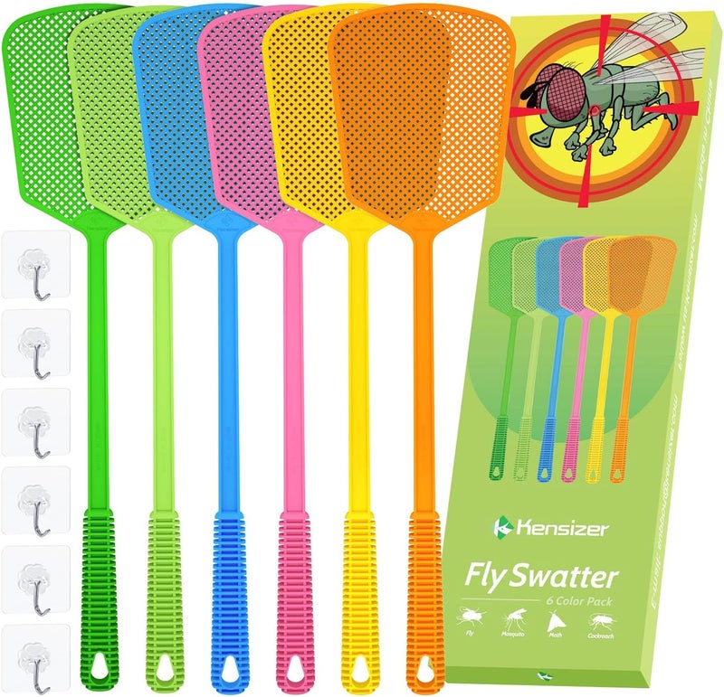 Kensizer 6-Pack Plastic Fly Swatters Heavy Duty, Multi Pack Matamoscas, Jumbo Long Handle Fly Swat Shatter Bulk, Large Bug Swatter That Work for Indoor and Outdoor - Image 1