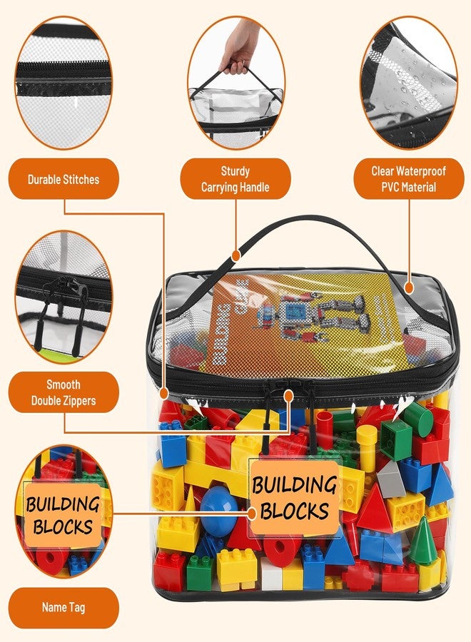 CHEGIF 5 Pack Extra Large Toy Storage Bags Resuable Clear Toy Organizers and Storage with Name Tag&manual Pocket Waterproof Transparent Toy Bags with Zipper for Lego Bricks, Building Blocks, Puzzles - Image 3