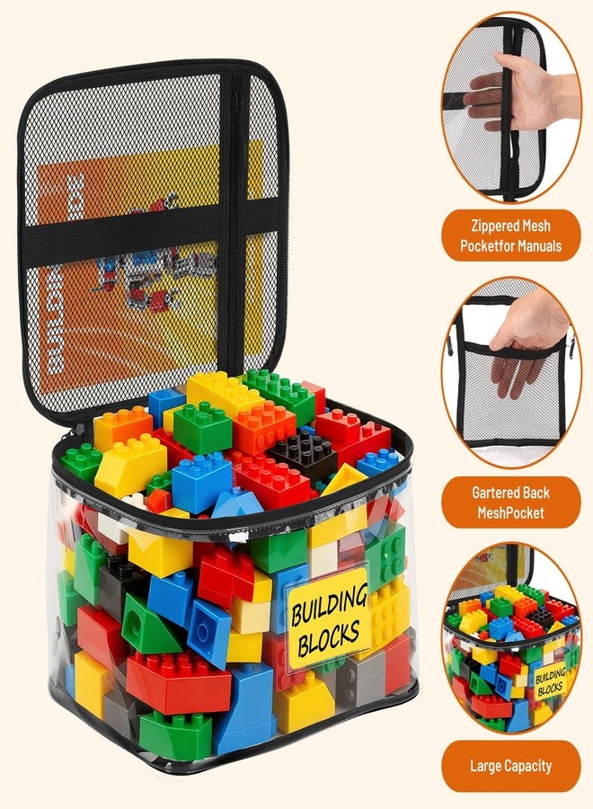 CHEGIF 5 Pack Extra Large Toy Storage Bags Resuable Clear Toy Organizers and Storage with Name Tag&manual Pocket Waterproof Transparent Toy Bags with Zipper for Lego Bricks, Building Blocks, Puzzles - Image 4