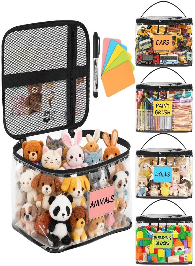 CHEGIF 5 Pack Extra Large Toy Storage Bags Resuable Clear Toy Organizers and Storage with Name Tag&manual Pocket Waterproof Transparent Toy Bags with Zipper for Lego Bricks, Building Blocks, Puzzles - Image 1