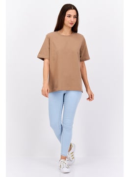 Women Round Neck Short Sleeves Plain T-Shirt, Brown - pzsku/Z46F22C946DB71397CF68Z/45/_/1737643010/b1b5a51a-d08b-44f7-b697-8fa2d347b15a