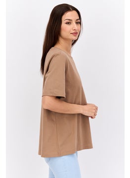 Women Round Neck Short Sleeves Plain T-Shirt, Brown - pzsku/Z46F22C946DB71397CF68Z/45/_/1739110627/04af30cc-9032-4a04-8ac5-467fc3070dac