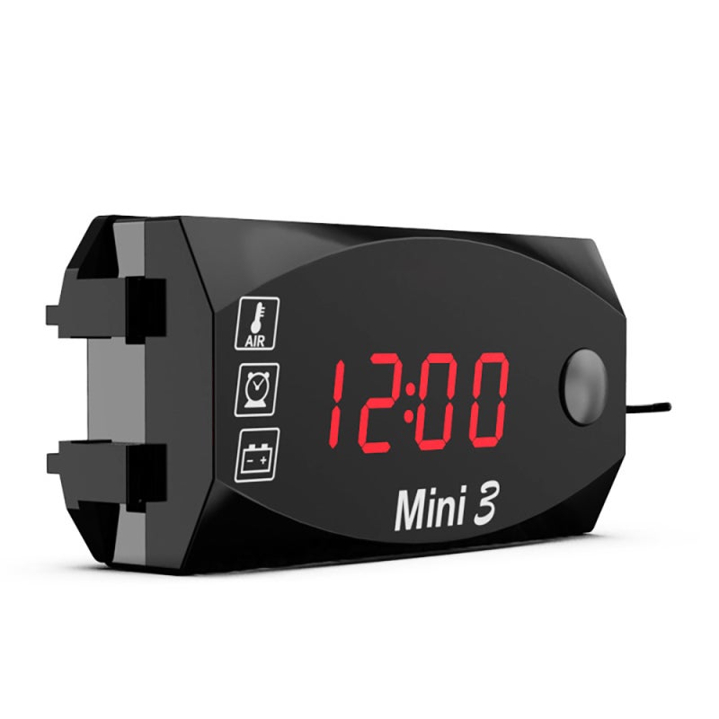 Digital Time Clock: Red 3 In 1 Meter With Large-Screen Display - Memory Function Motorcycle Voltmeter for 6-30V Motorcycle, Car, Marine Boat - Image 1