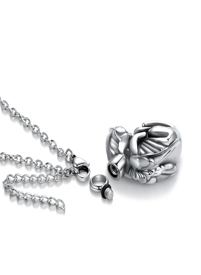 QeenseKc Angel Cat Cremation Urn Necklace for Ashes Pet Stainless Steel Memorial Urn Keepsake Pendant Ash Holder for Women Men - Image 2