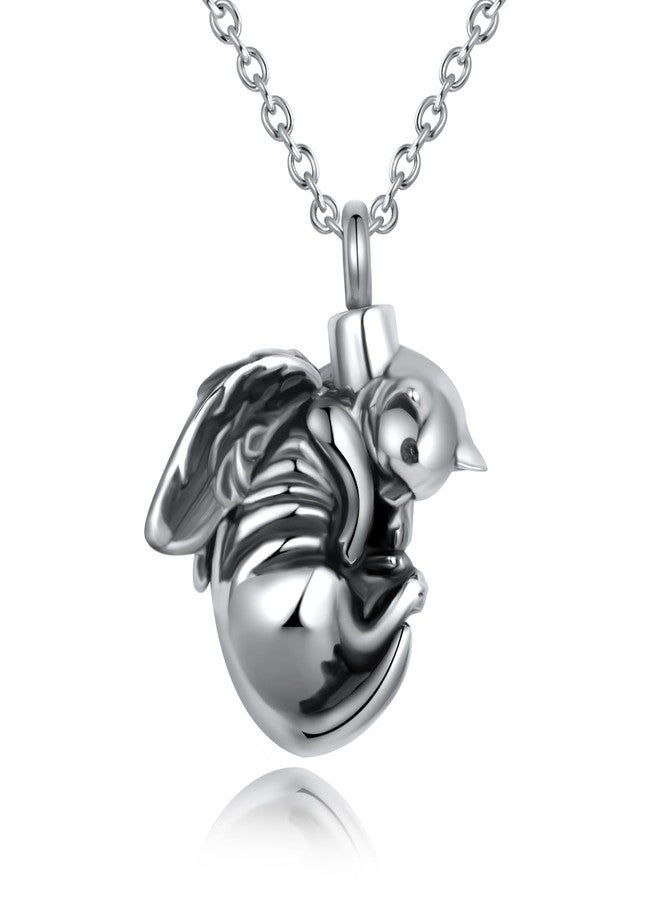 QeenseKc Angel Cat Cremation Urn Necklace for Ashes Pet Stainless Steel Memorial Urn Keepsake Pendant Ash Holder for Women Men - Image 1