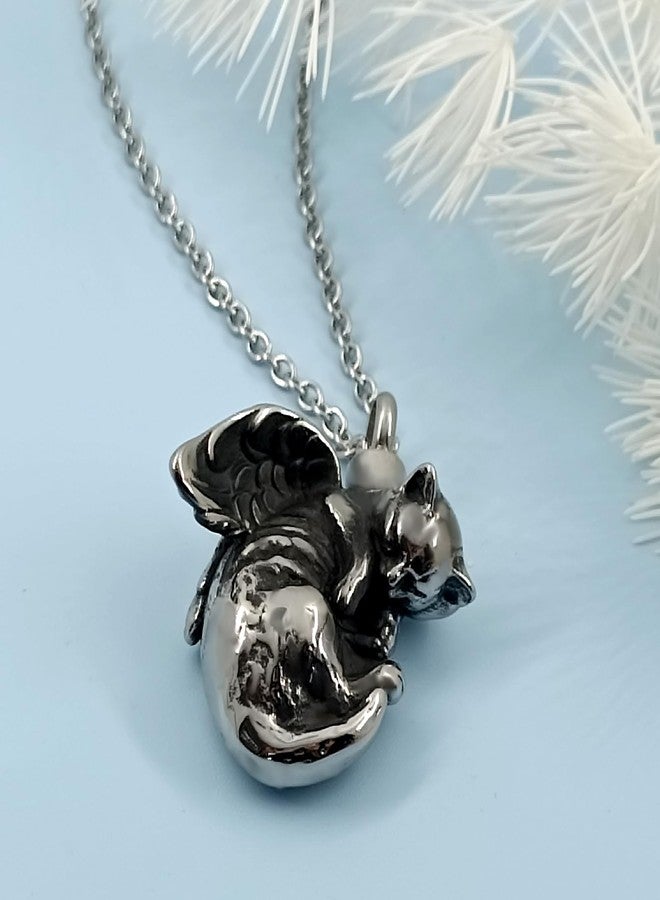 QeenseKc Angel Cat Cremation Urn Necklace for Ashes Pet Stainless Steel Memorial Urn Keepsake Pendant Ash Holder for Women Men - Image 3