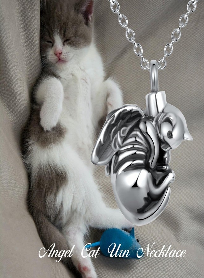 QeenseKc Angel Cat Cremation Urn Necklace for Ashes Pet Stainless Steel Memorial Urn Keepsake Pendant Ash Holder for Women Men - Image 5