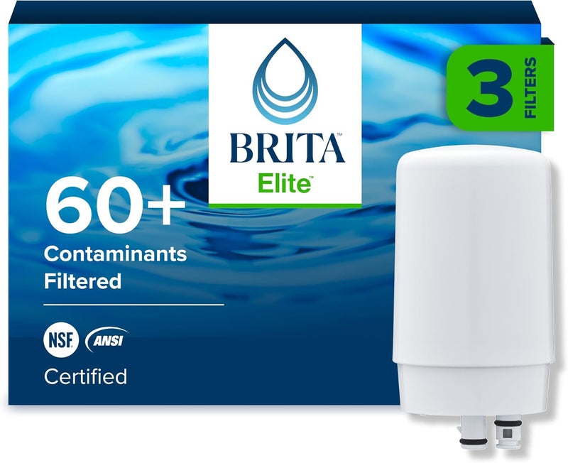 BRITA فلتر مياه بديل لتركيب الصنبور، يزيل 99% من الرصاص، نظام تصفية الحوض، أبيض، 3 قطع - Image 1