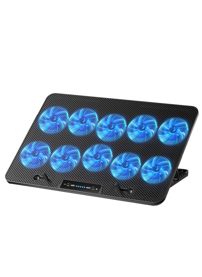 Necomi Laptop Cooling Pad with 10 Fans, Blue LED Lights, Adjustable Fan Speed, High Performance Cooling Fan  - Image 1