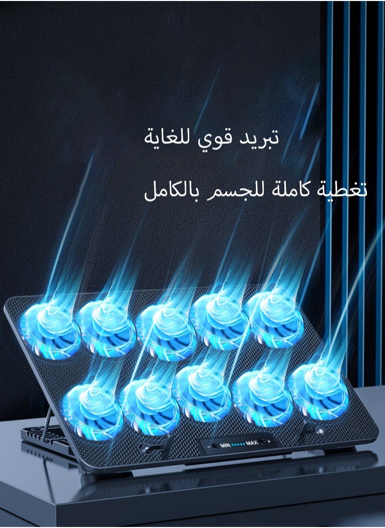 Necomi Laptop Cooling Pad with 10 Fans, Blue LED Lights, Adjustable Fan Speed, High Performance Cooling Fan  - Image 2