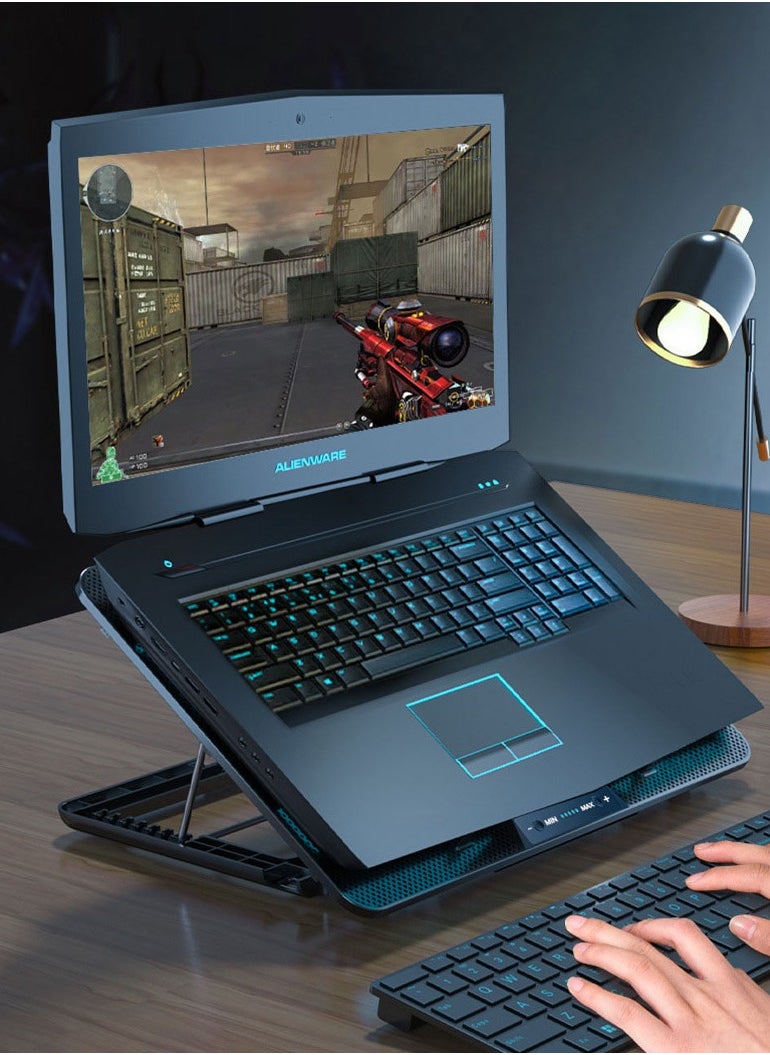 Necomi Laptop Cooling Pad with 10 Fans, Blue LED Lights, Adjustable Fan Speed, High Performance Cooling Fan  - Image 3