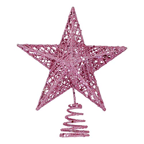 BinaryABC Christmas Tree Topper Star,Glittering Christmas Tree Decoration Ornaments,20cm (Pink) - Image 1