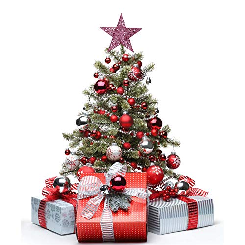 BinaryABC Christmas Tree Topper Star,Glittering Christmas Tree Decoration Ornaments,20cm (Pink) - Image 3