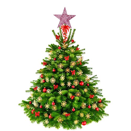 BinaryABC Christmas Tree Topper Star,Glittering Christmas Tree Decoration Ornaments,20cm (Pink) - Image 4