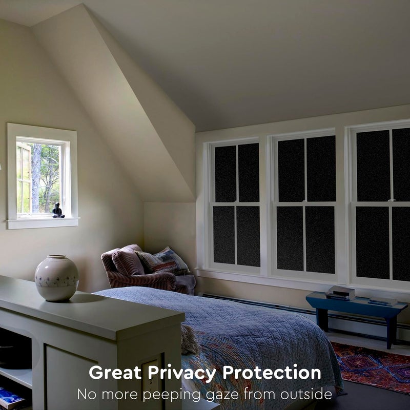Kromapolis Blackout Window Privacy Film Total Light Blocking Room Darkening Window Covering  Removable Static Cling Frosted Glass Window Tint  Non-Adhesive  Black 11.8'' x 78.7'' - Image 5