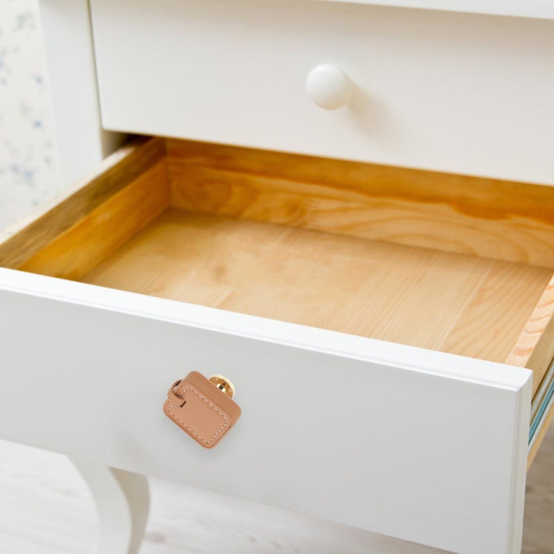 Solid Zinc Alloy Cabinet Pull with Khaki Leather Cover Single Hole Drawer Handle for Kitchen Closet Furniture - Image 5